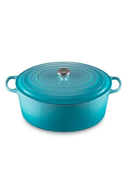 Shop Le Creuset Signature 15 1/2-quart Oval Enamel Cast Iron French/dutch Oven In Caribbean