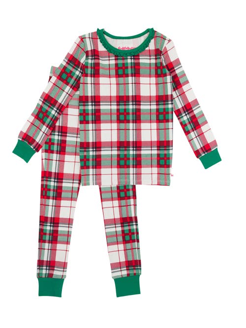 Rufflebutts Modal Blend Toddler Girls Ruffle Long Sleeve Pajama Set In Dashing Dreams Plaid