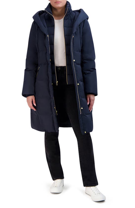Cole Haan Signature Taffeta Quilted Puffer Coat With Bib In Navy