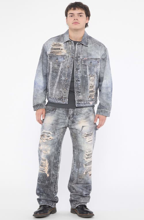 Guess Originals Mending Ripped Wide Leg Jeans In Blue