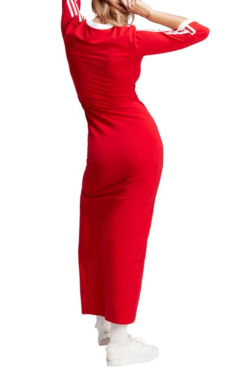 Adidas Originals Three Stripes Red Maxi Dress In Better Scarlet