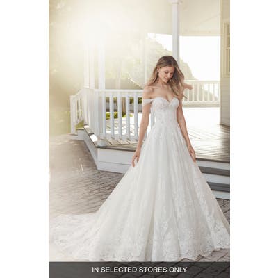 Rosa Clara Cielo Off The Shoulder Lace Ballgown Wedding Dress, Size IN STORE ONLY - White