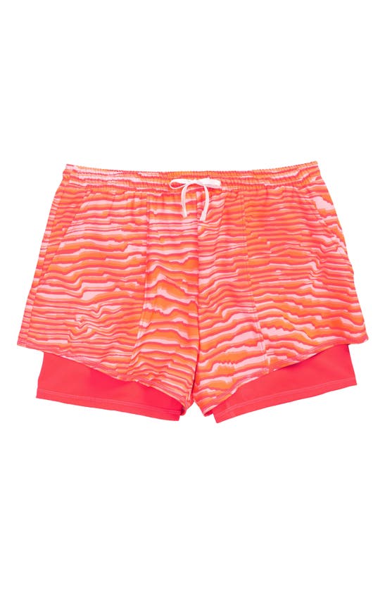 Zella Girl Kids' Print Accent Layered Running Shorts In Orange