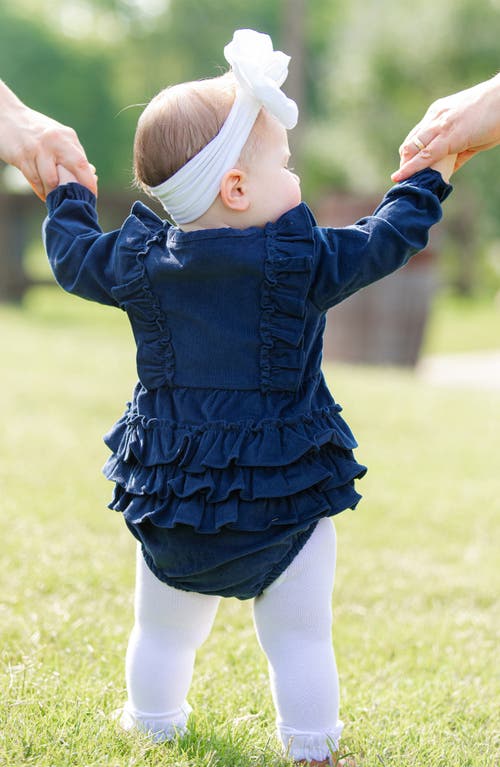 Rufflebutts Cotton Corduroy Bubble Romper & Leggings Set In Blue