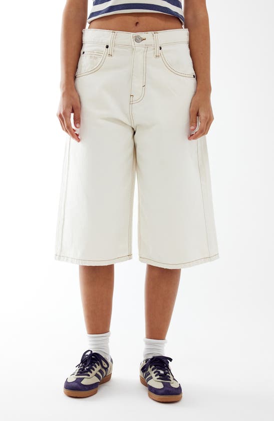 Shop Bdg Urban Outfitters Logan Wide Leg Long Denim Shorts In Dirty White