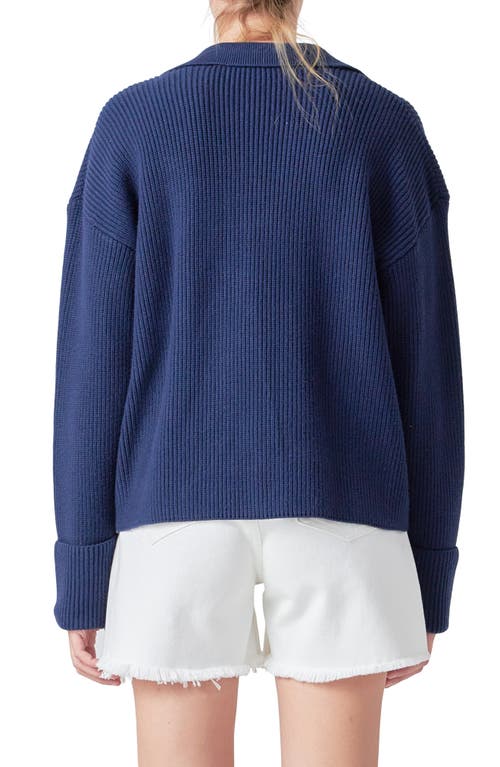 Shop Grey Lab Rib Polo Sweater In Navy