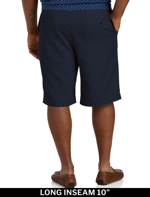 Oak Hill By Dxl Waist-relaxer Microfiber Shorts In Navy
