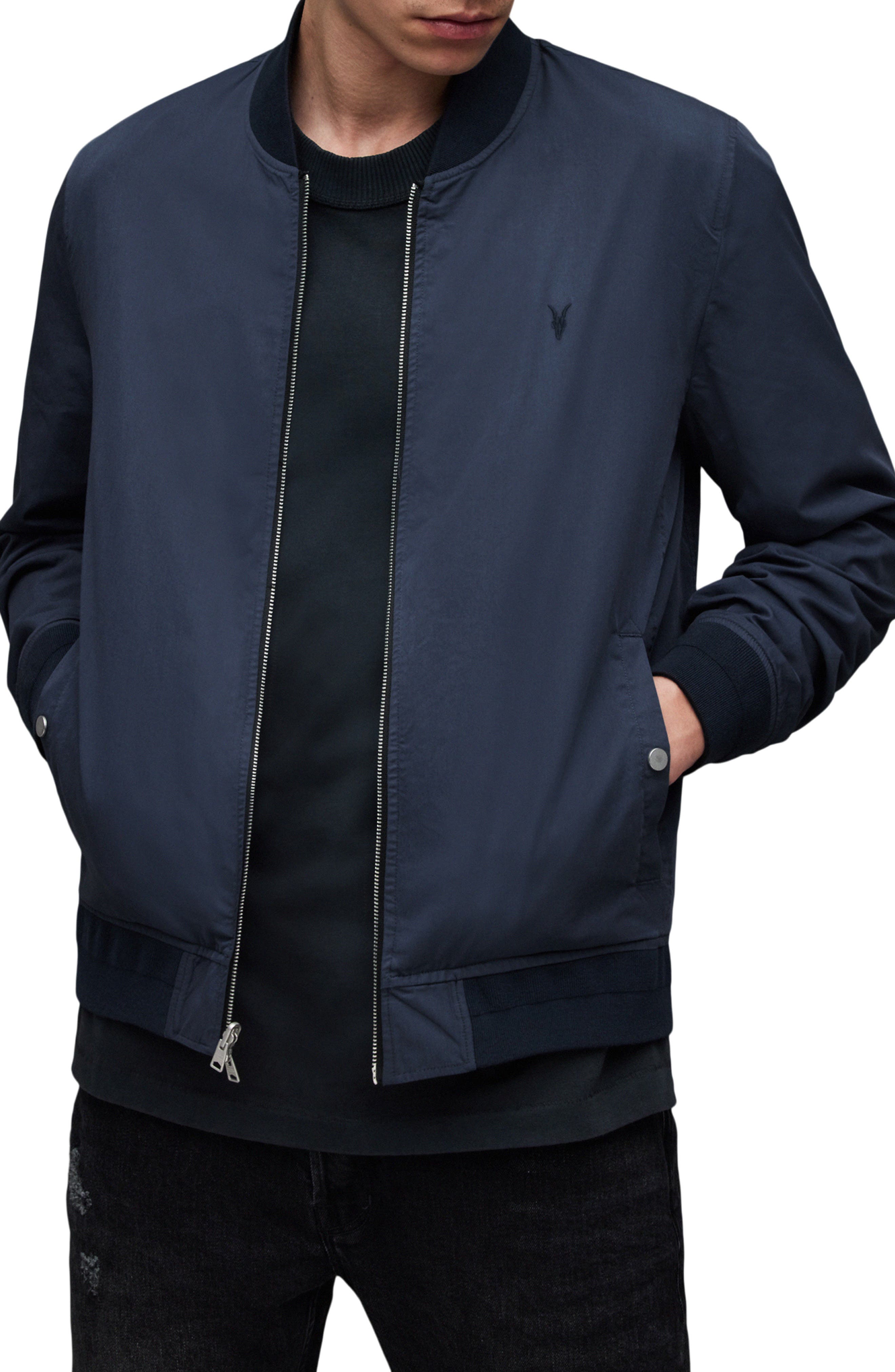 AllSaints - Rev Bassett - Bomberjacke in Azula Blau/Braun