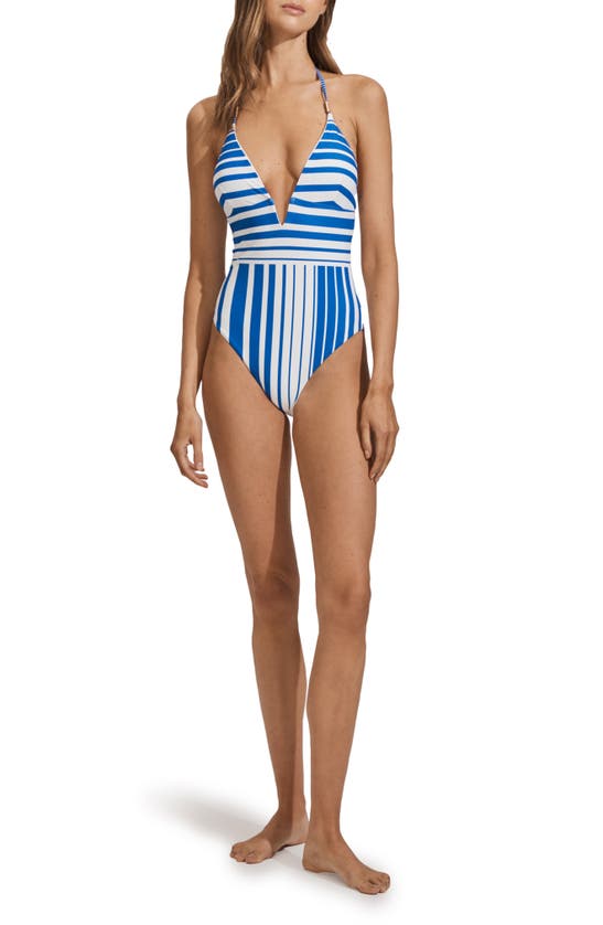 Shop Reiss Lenny Stripe One-piece Swimsuit In Blue Stripe