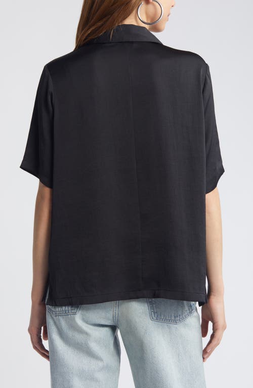 Open Edit Relaxed Satin Camp Shirt In Black