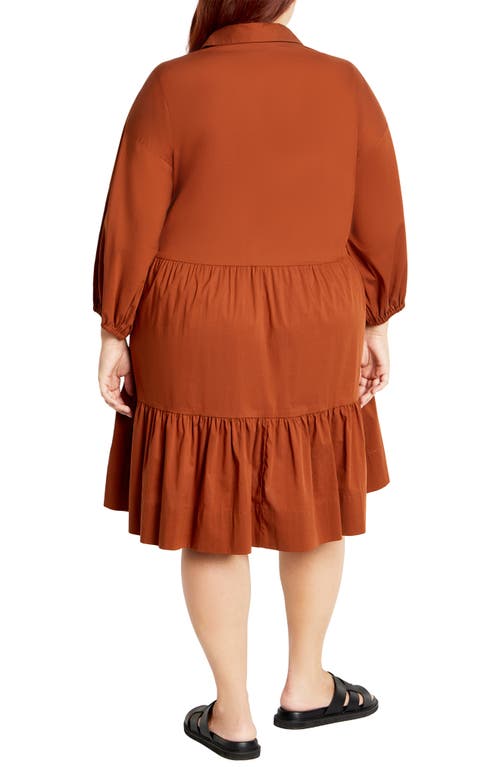 Shop City Chic Kiara Balloon Sleeve Tiered Shirtdress In Amber