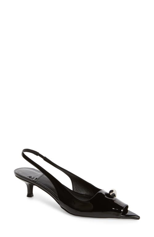 Cirques Pointed Toe Kitten Heel Pump in Black Patent Silver