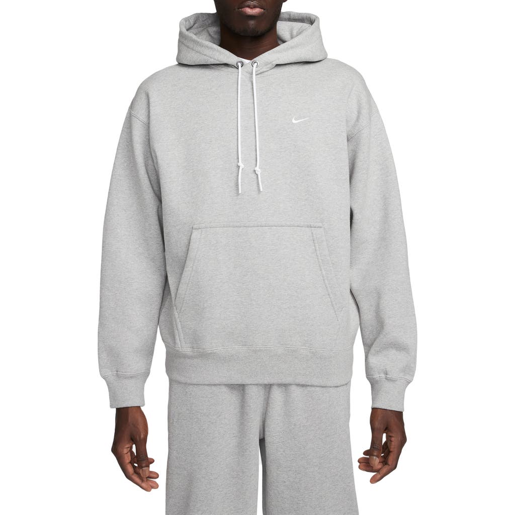 Nike Solo Swoosh Fleece Hoodie In Dark Grey Heather/white