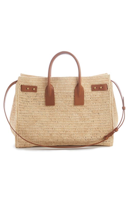 Shop Saint Laurent Medium Sac De Jour Raffia Top Handle Bag In Naturel/brick