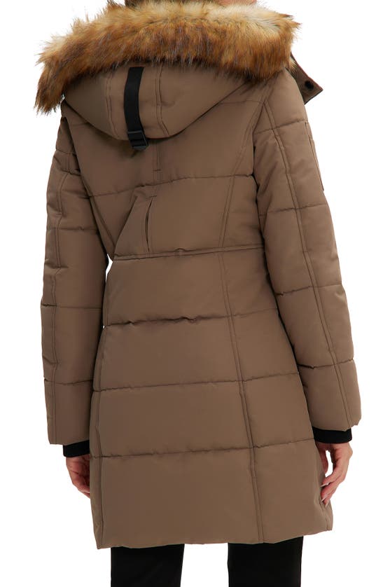 Noize Addie Quilted Faux Fur Trim Hooded Parka In Mocha