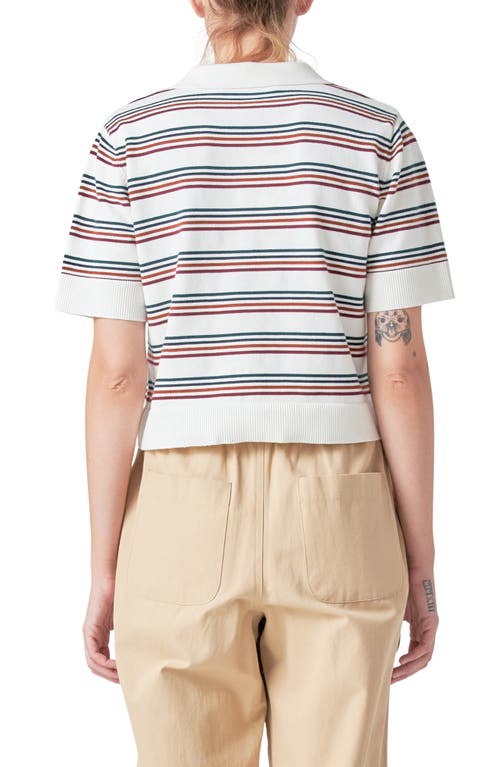 Shop Grey Lab Stripe Short Sleeve Polo Sweater In White Multi