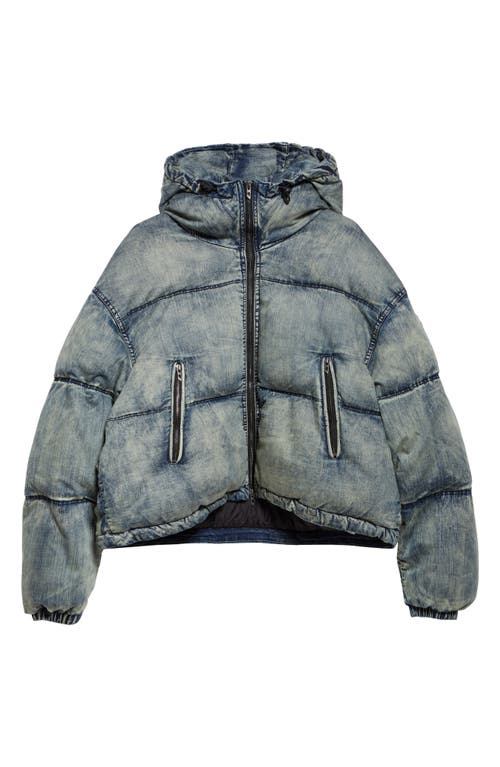 Shop Diesel ® W-aves Hooded Denim Puffer Jacket