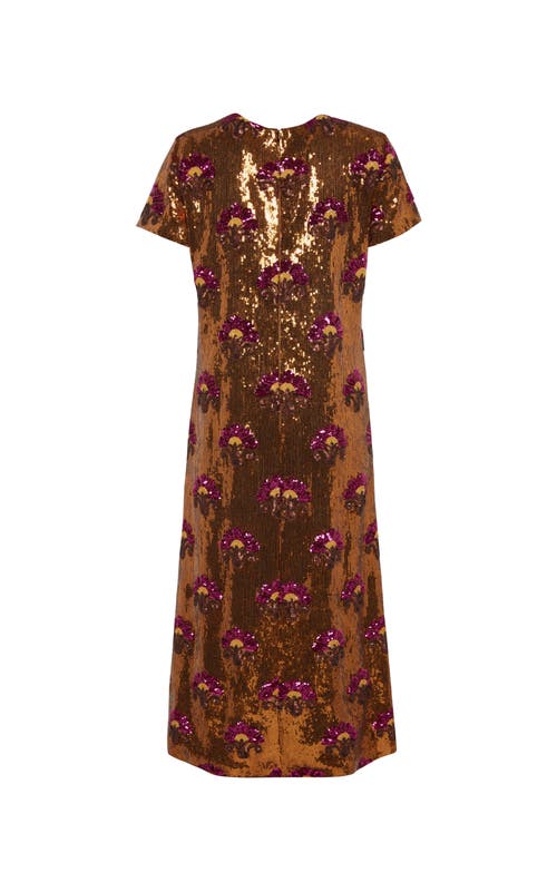 La Doublej Embellished Super Swing Dress In Textured Sequins Rust