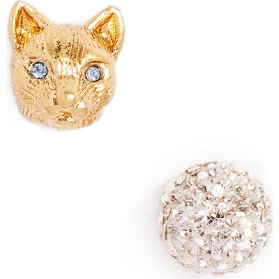 Kate Spade New York House Cat Mismatched Pave Stud Earrings