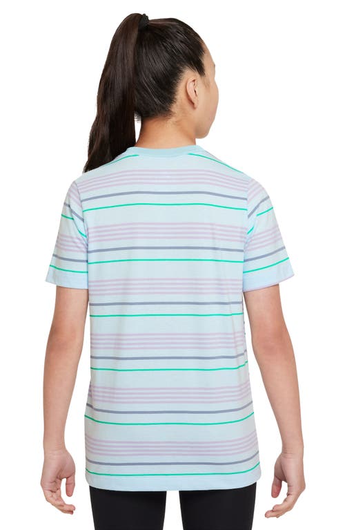 Shop Nike Kids' Sportswear Stripe Cotton Logo T-shirt In Glacier Blue/ashen Slate