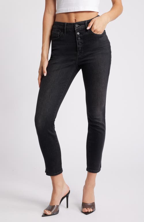 Shop Good American Good Legs Button Fly Crop Straight Leg Jeans In Black62