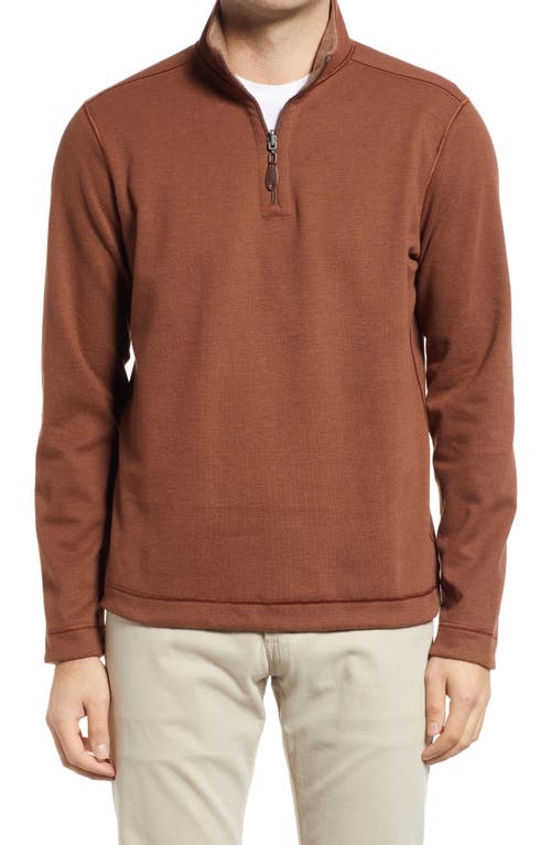 Shop Johnston & Murphy Reversible Quarter Zip Pullover In Rust/oatmeal