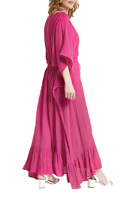 Saachi Colorful Crochet V-neck Cover-up Kaftan In Magenta