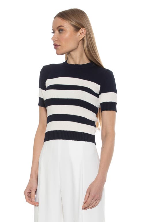 Shop Alexia Admor Pat Stripe Short Sleeve Sweater Top In Black/ivory