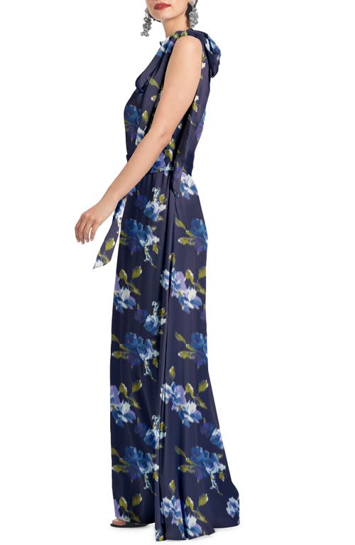 Shop Sachin & Babi Kayla Floral Halter Gown In Midnight Corsage