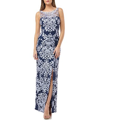 Js Collections Leaf Embroidered Gown, Blue