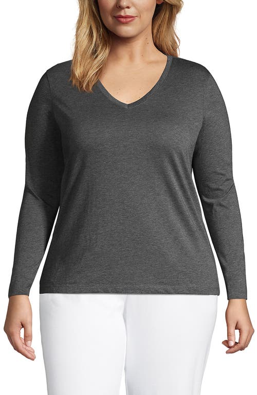 Shop Lands' End Plus Size Relaxed Supima Cotton Long Sleeve V-neck T-shirt In Charcoal Heather