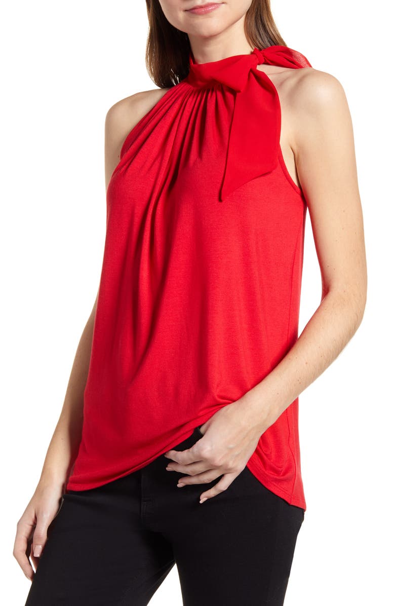 LOVEAPPELLA Loveapella Side Tie Halter Neck Blouse, Main, color, RED