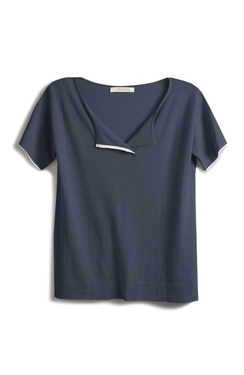 Oyun Split Neck Tee In Cadet