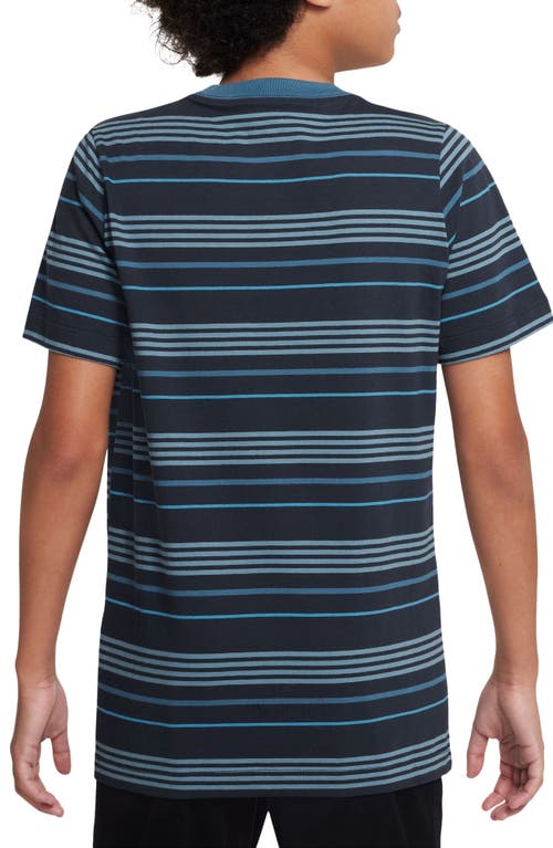 Shop Nike Kids' Sportswear Stripe Cotton Logo T-shirt In Obsidian/industrial Blue