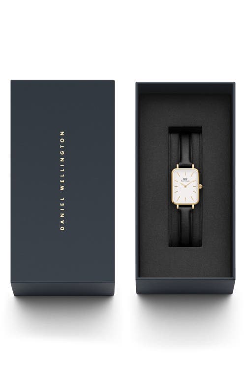 Shop Daniel Wellington Quadro Pressed Sheffield Leather Strap Watch, 20mm X 26mm In Gold/white/black