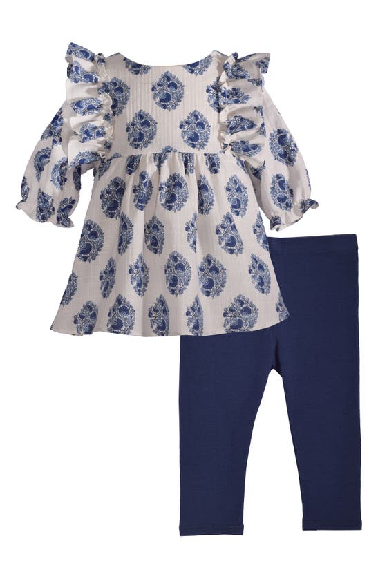 Bonnie Jean Kids' Gauze Pinafore Top & Pants Set In Blue