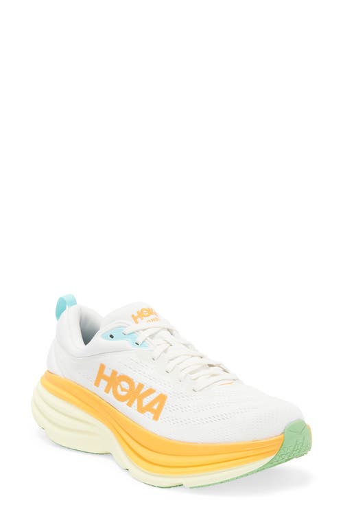 Hoka Bondi 8 Running Shoe In Blanc De Blanc/solar Flare
