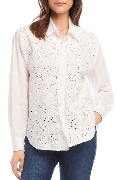 Shop Karen Kane Embroidered Eyelet Button-up Shirt In Off White