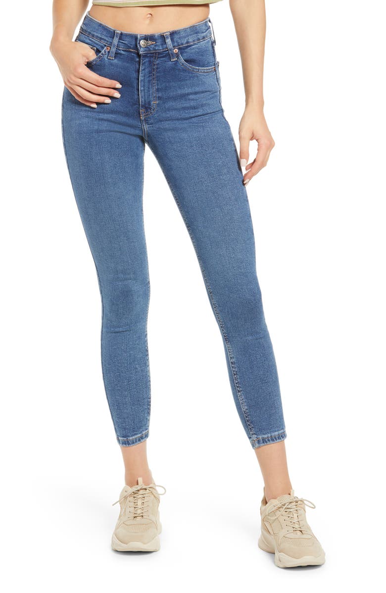 TOPSHOP Jamie High Waist Crop Jeans, Main, color, MID DENIM