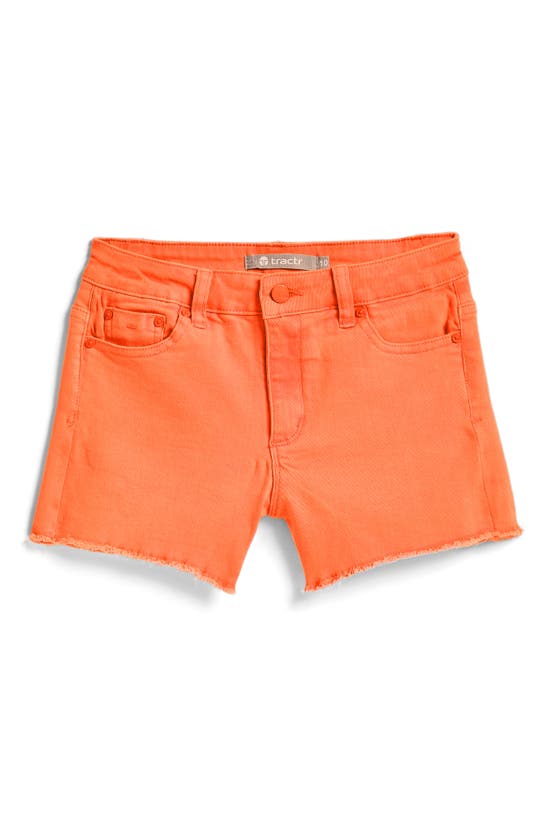 Shop Tractr Kids' Neon Cutoff Denim Shorts In Neon Orange
