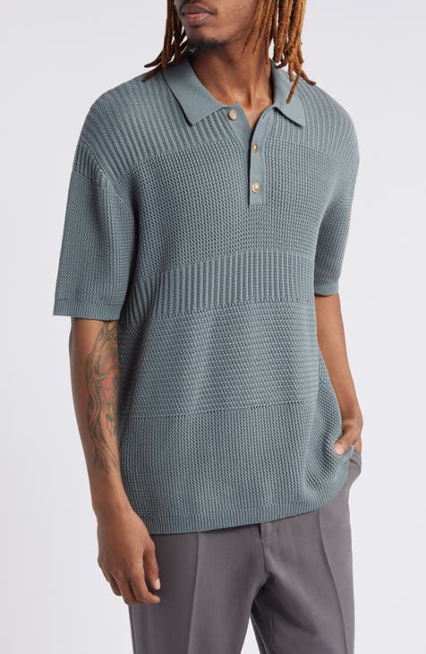 Textured Panel Cotton Polo Sweater
