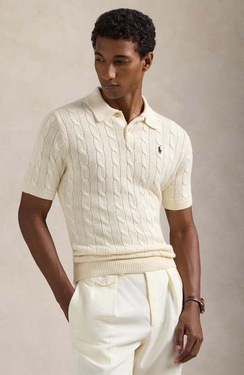 Shop Polo Ralph Lauren Roving Cable Cotton Polo Sweater In Andover Cream