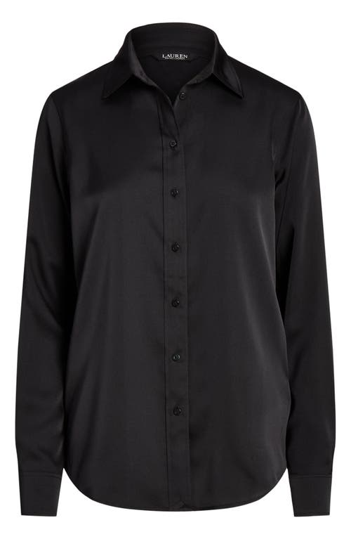 Shop Lauren Ralph Lauren Classic Fit Satin Charmeuse Shirt In Black