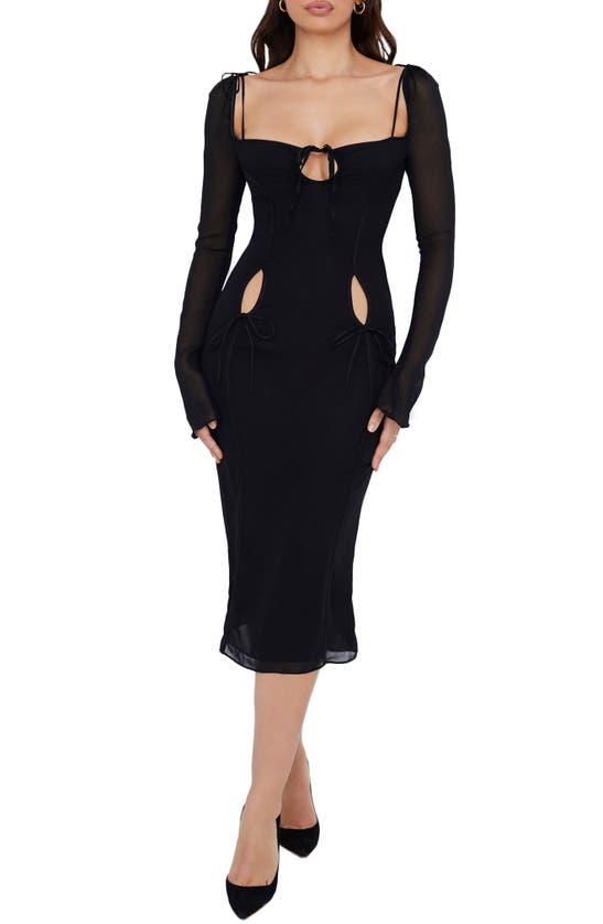 House Of Cb Ophelia Georgette Cutout Midi Dress In Black Plus Cup