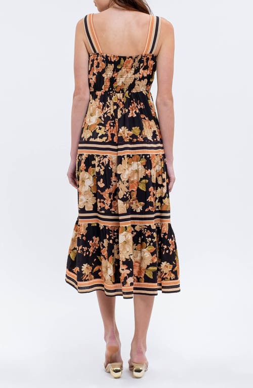 August Sky Sleeveless Tiered Midi Dress In Black Multi