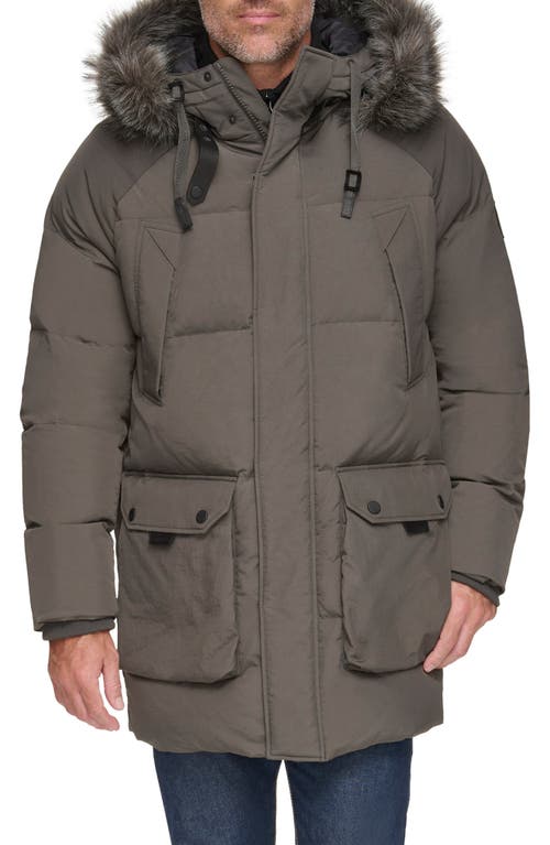 Suntel Water Resistant Down Parka with Removable Faux Fur Trim in Slate