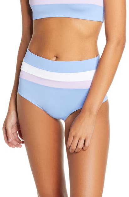 L*space Portia Reversible High Waist Stripe Bikini Bottoms In Peri Blue / White/ Lilac