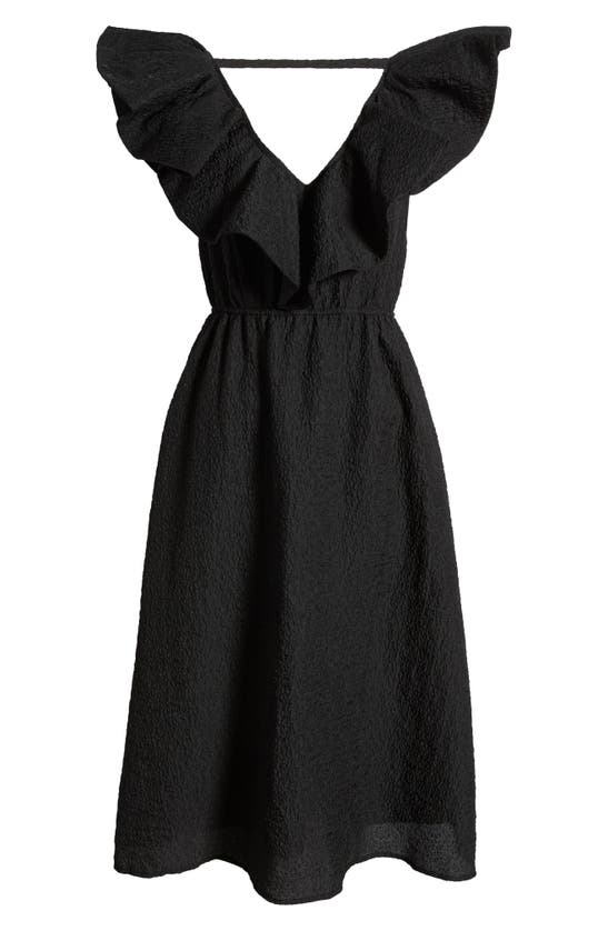 Shop Chelsea28 Ruffle Puckered Midi Dress In Black