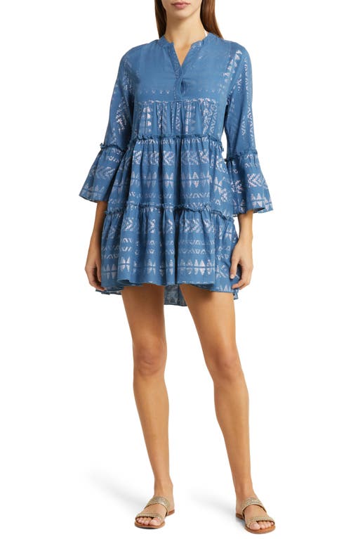 Metallic Bell Sleeve Cover-Up Dress in Blue/Silver