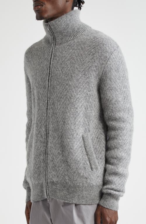 Shop Herno Herringbone Jacquard Alpaca Blend Zip Cardigan In Grey